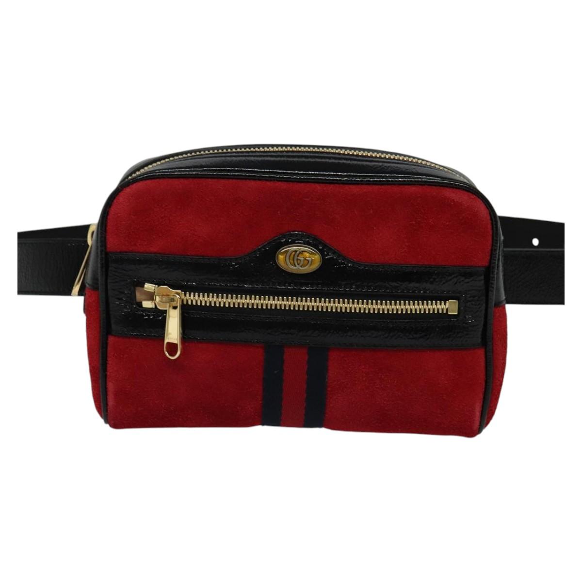 GUCCI Waist Bag Suede Red Gold 517076 Auth BA2345