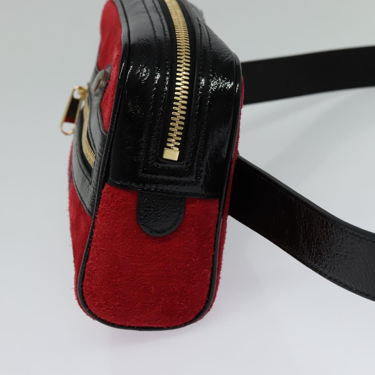 GUCCI Waist Bag Suede Red Gold 517076 Auth BA2345