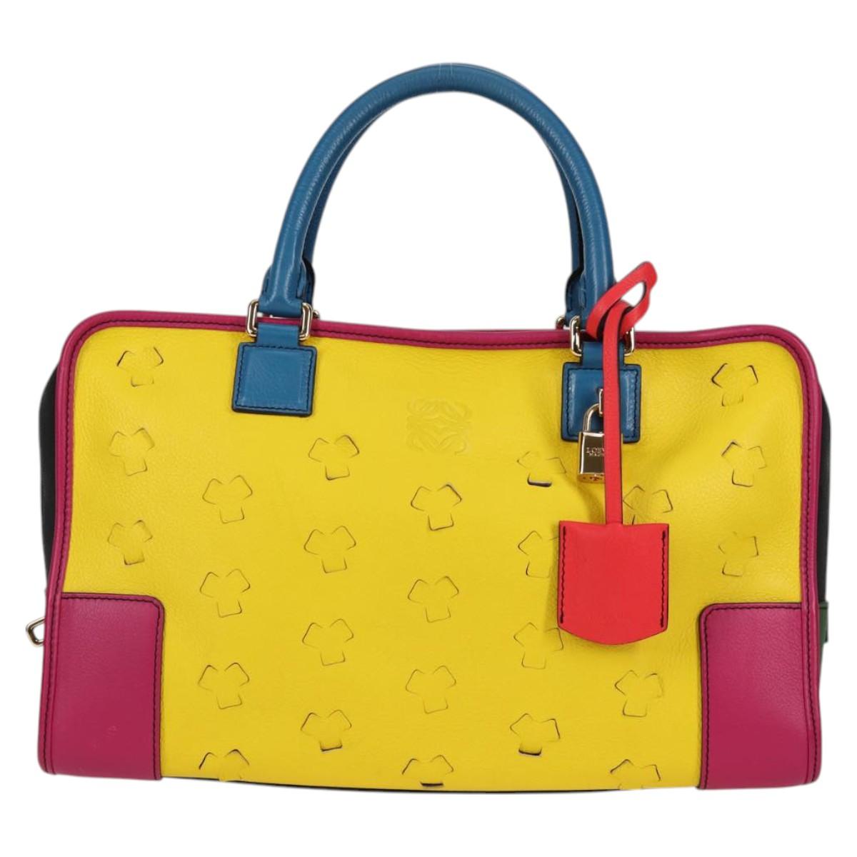 LOEWE Anagram Amazona 36 Hand Bag Leather Yellow Gold Auth BA2348M