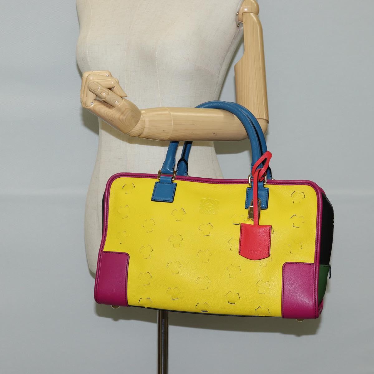 LOEWE Anagram Amazona 36 Hand Bag Leather Yellow Gold Auth BA2348M