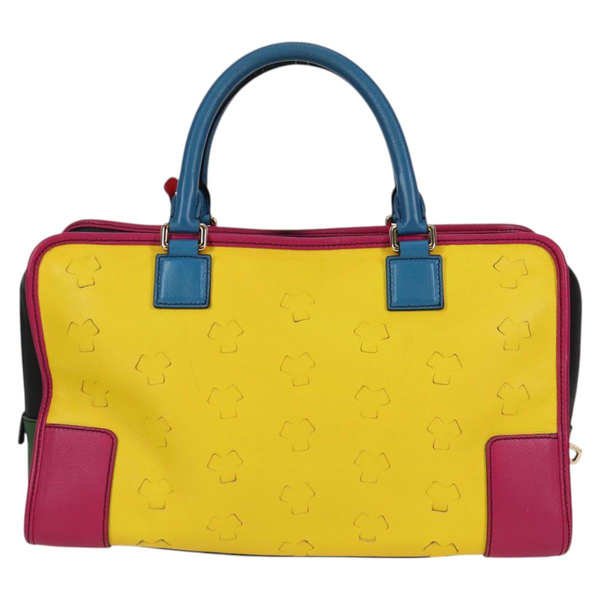 LOEWE Anagram Amazona 36 Hand Bag Leather Yellow Gold Auth BA2348M