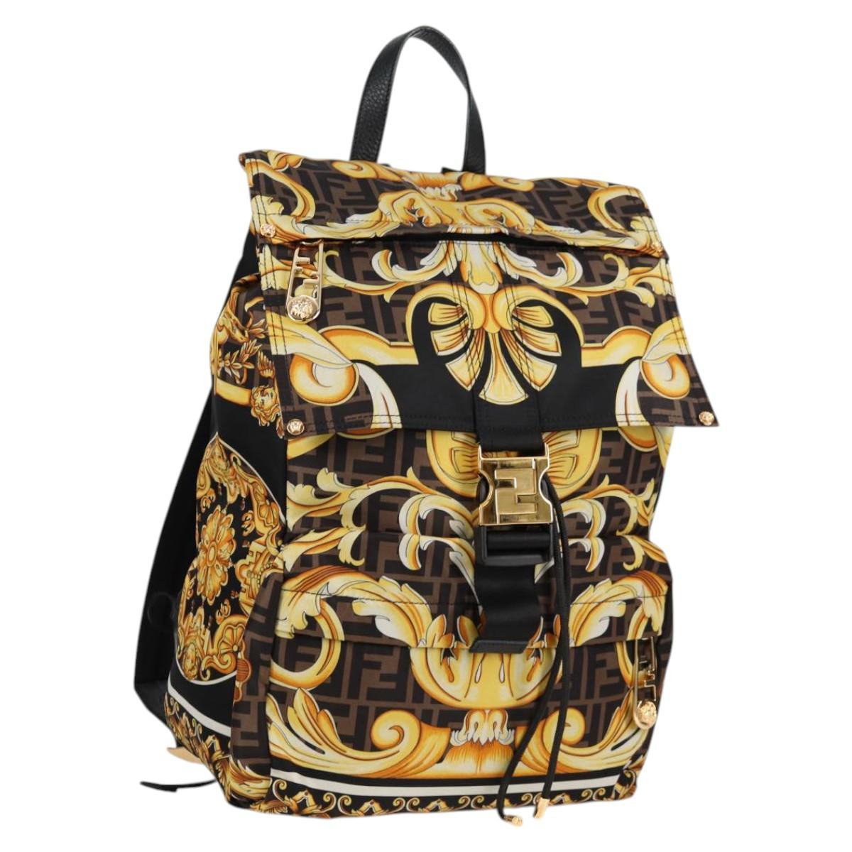 FENDI Zucca Canvas FENDACE Versace Collaboration Backpack Black Auth BA2349A