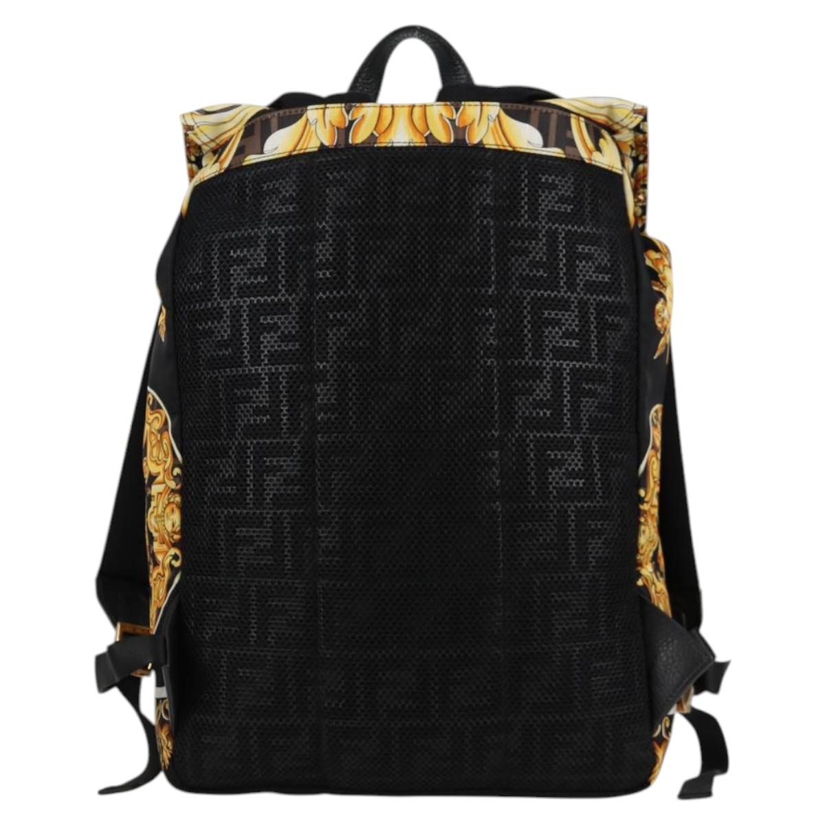 FENDI Zucca Canvas FENDACE Versace Collaboration Backpack Black Auth BA2349SAM