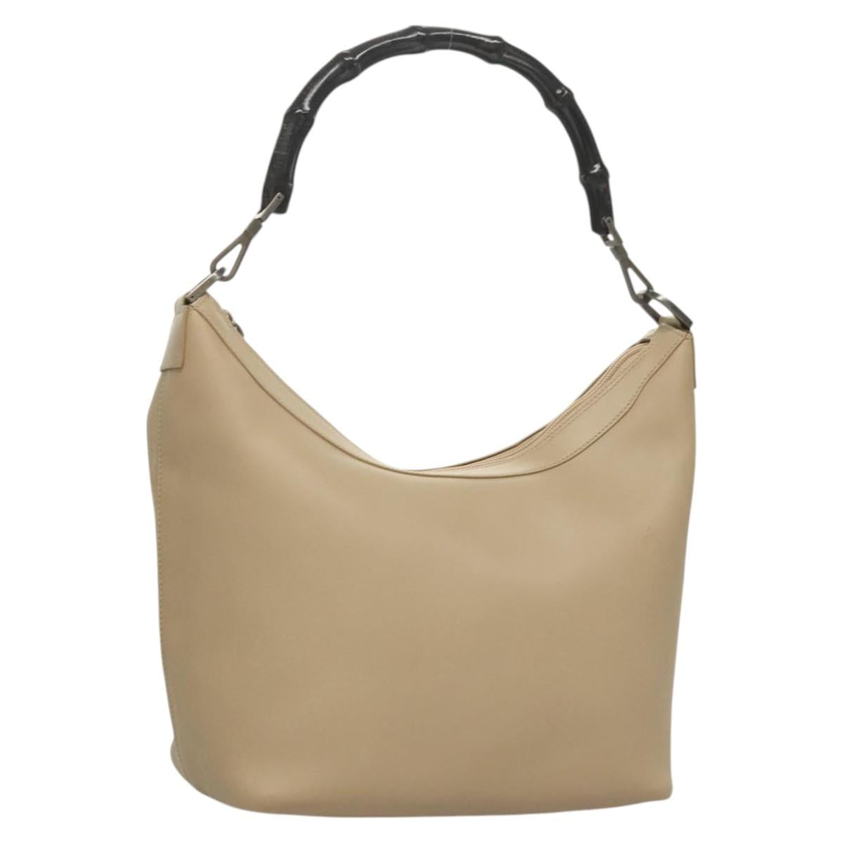 GUCCI Bamboo Shoulder Bag Leather Beige 000 0531 Auth BA2389