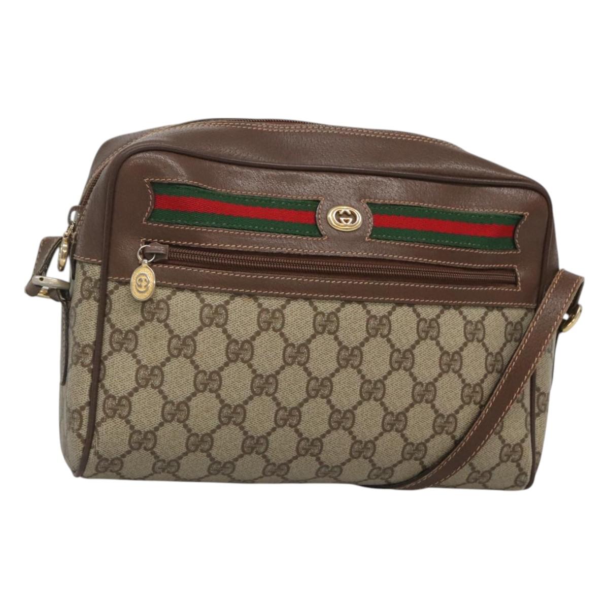 GUCCI GG Supreme Web Sherry Line Bag PVC Beige Gold Red 56 02 088 Auth BA2392