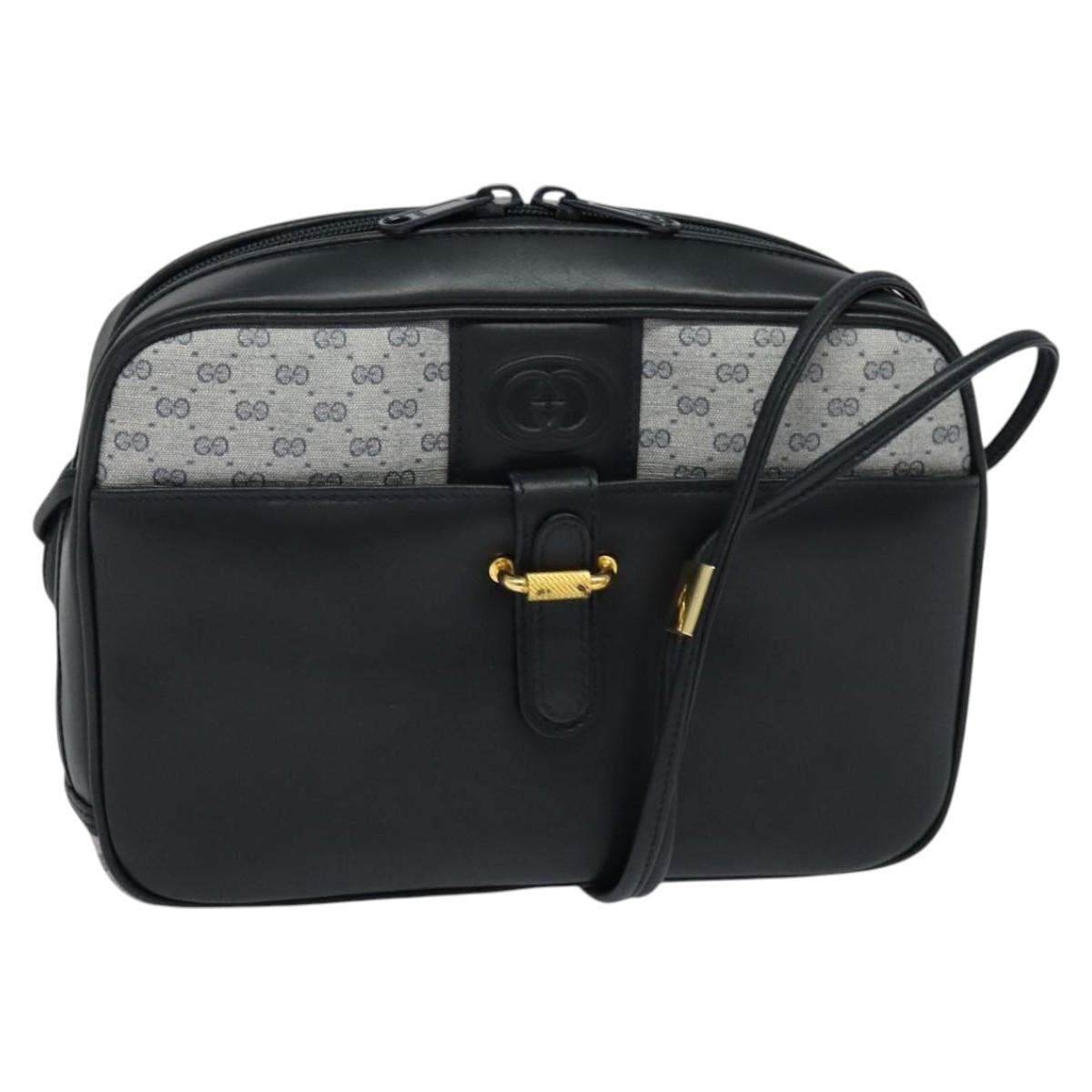 GUCCI Micro GG Supreme Shoulder Bag PVC Navy Gold Auth BA2395