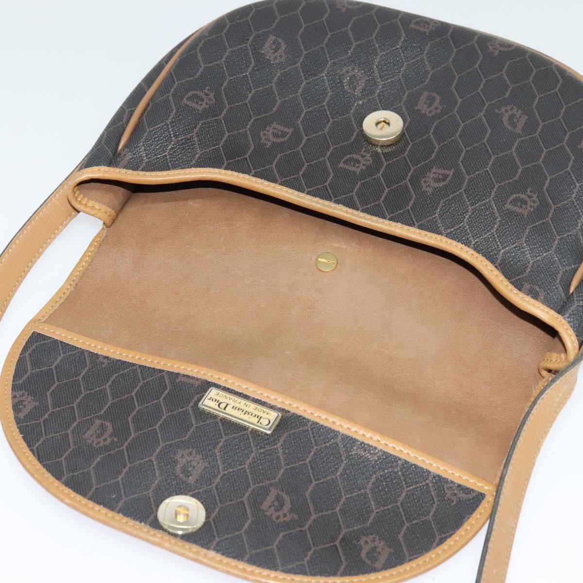 Christian Dior Honeycomb Canvas Shoulder Bag PVC Leather Black Auth BA2400
