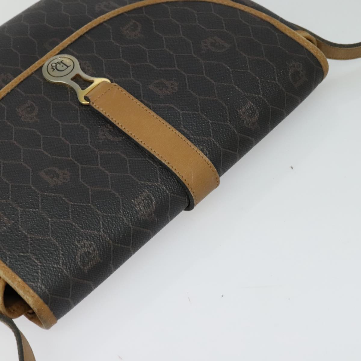Christian Dior Honeycomb Canvas Shoulder Bag PVC Leather Black Auth BA2400