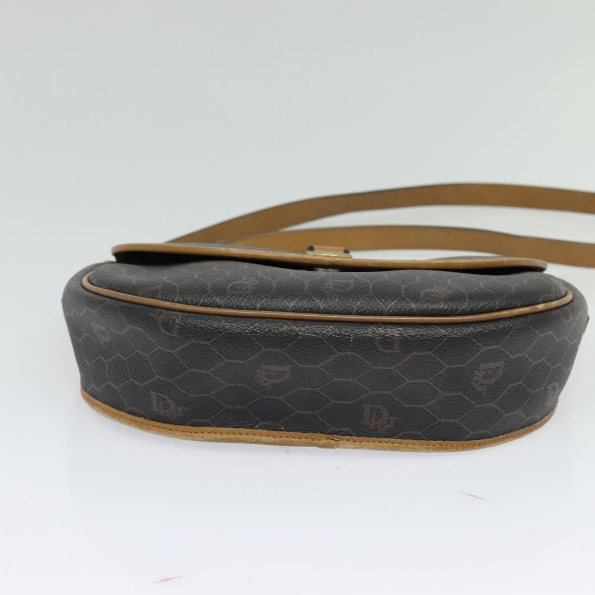 Christian Dior Honeycomb Canvas Shoulder Bag PVC Leather Black Auth BA2400