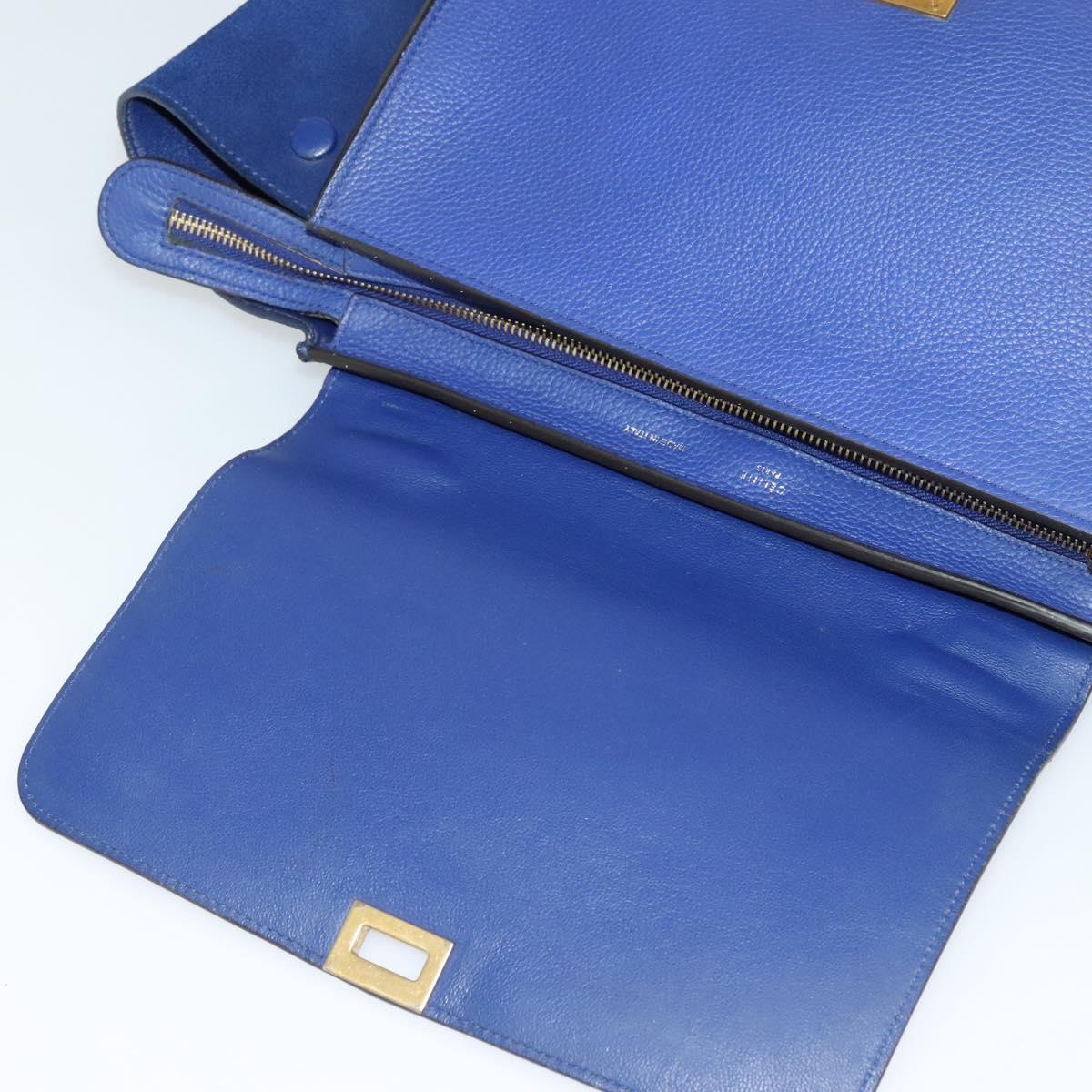 CELINE Trapeze Hand Bag Suede Leather 2way Blue Gold Auth BA2409