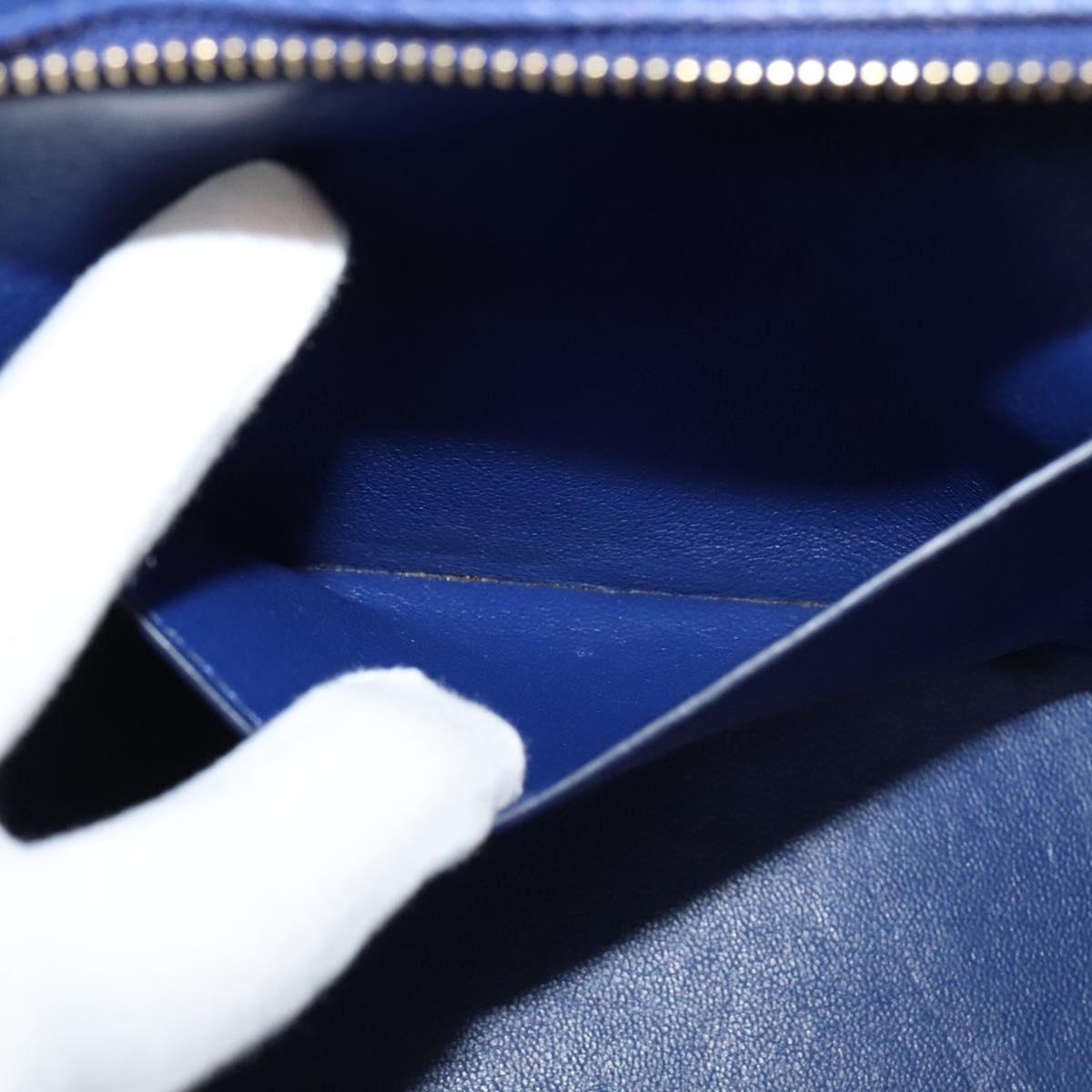CELINE Trapeze Hand Bag Suede Leather 2way Blue Gold Auth BA2409