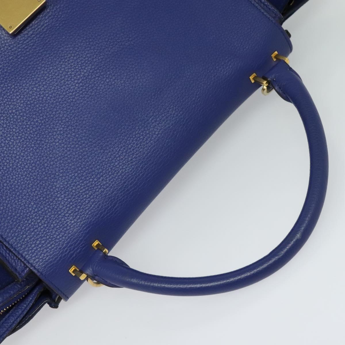 CELINE Trapeze Hand Bag Suede Leather 2way Blue Gold Auth BA2409