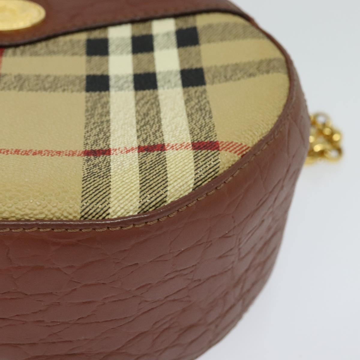 Burberrys Nova Check Chain Shoulder Bag PVC Leather Brown Beige Auth BA241