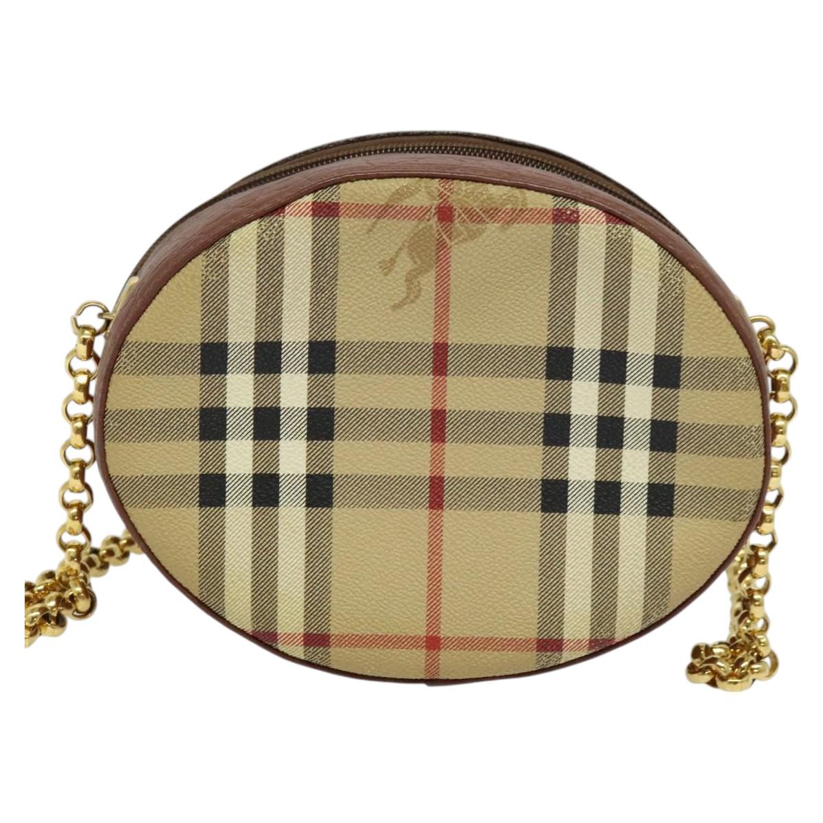 Burberrys Nova Check Chain Shoulder Bag PVC Leather Brown Beige Auth BA241