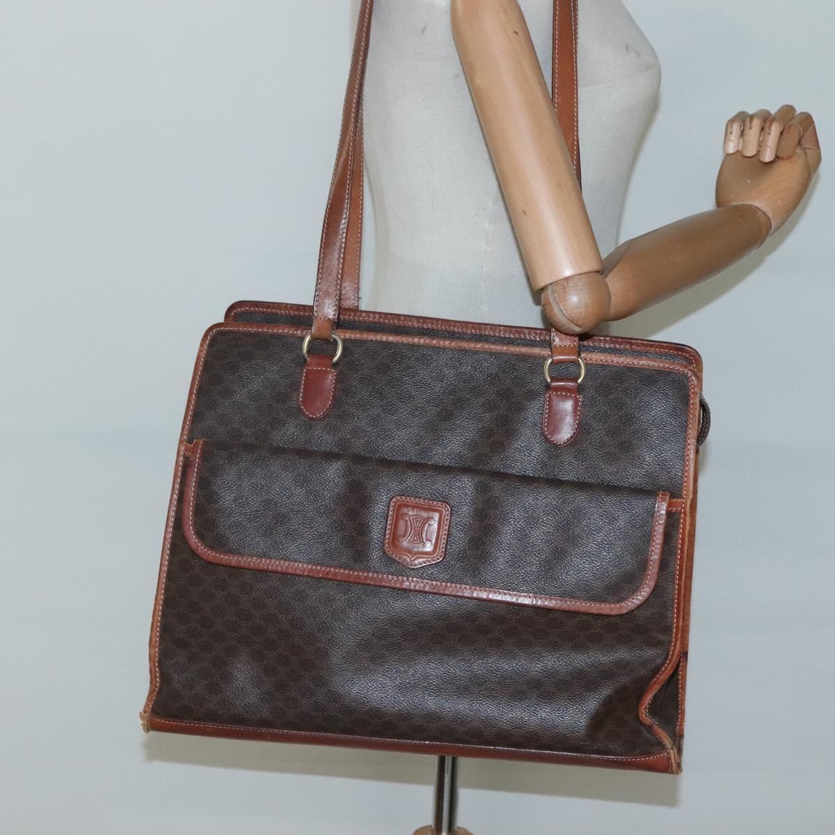 CELINE Macadam Canvas Shoulder Bag PVC Leather Brown Gold Auth BA2411