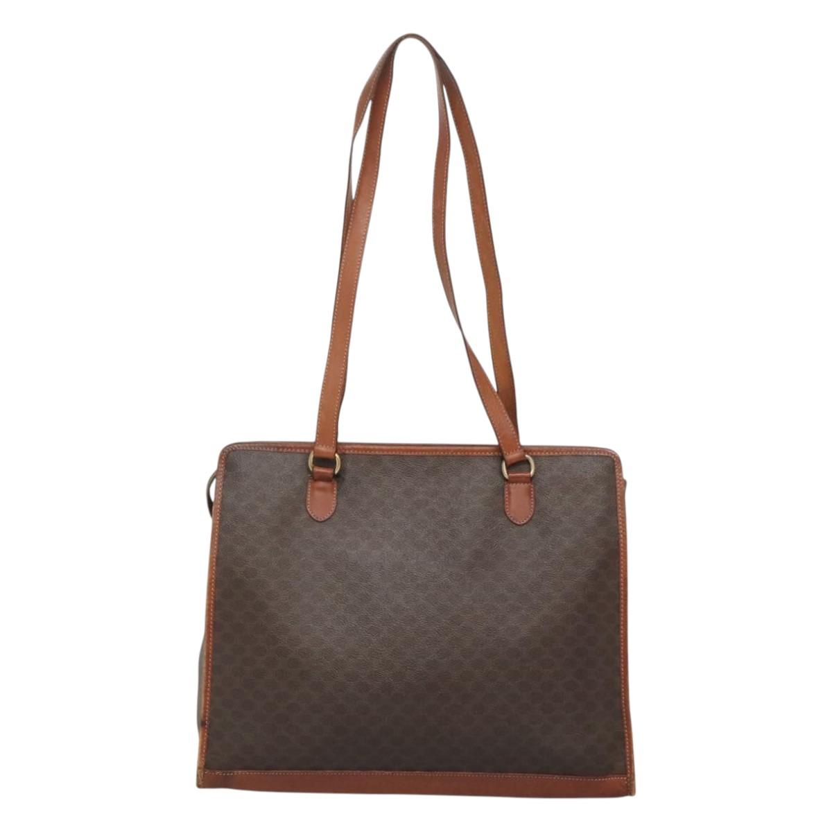 CELINE Macadam Canvas Shoulder Bag PVC Leather Brown Gold Auth BA2411