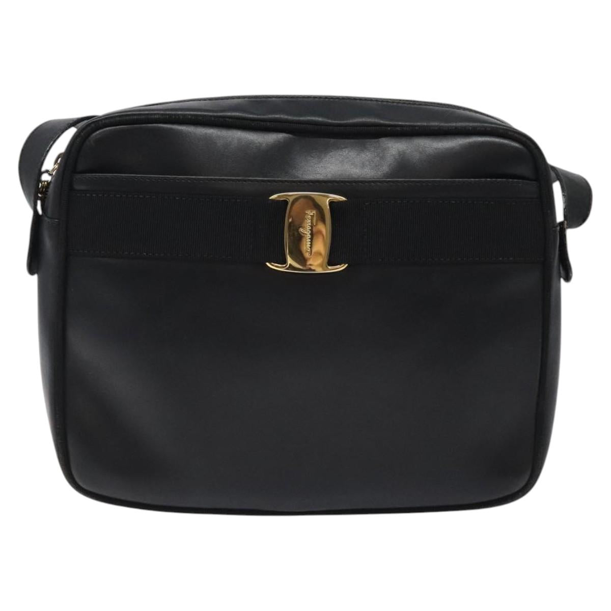 Salvatore Ferragamo Shoulder Bag Leather Black Gold Auth BA2412