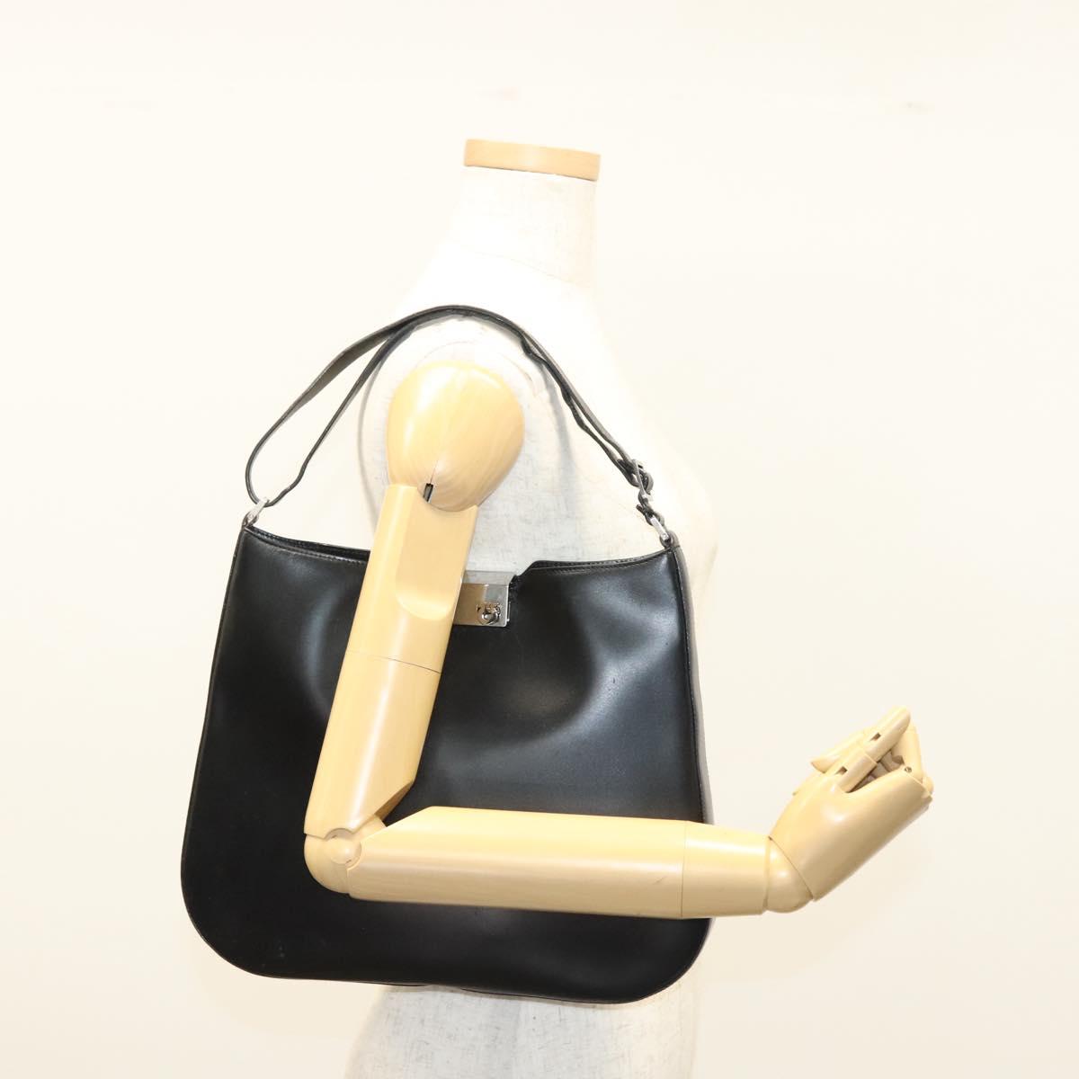 Salvatore Ferragamo Gancini Shoulder Bag Leather Black Silver Auth BA2413