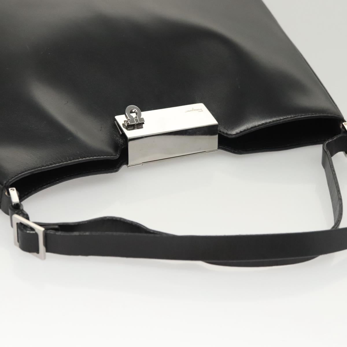 Salvatore Ferragamo Gancini Shoulder Bag Leather Black Silver Auth BA2413