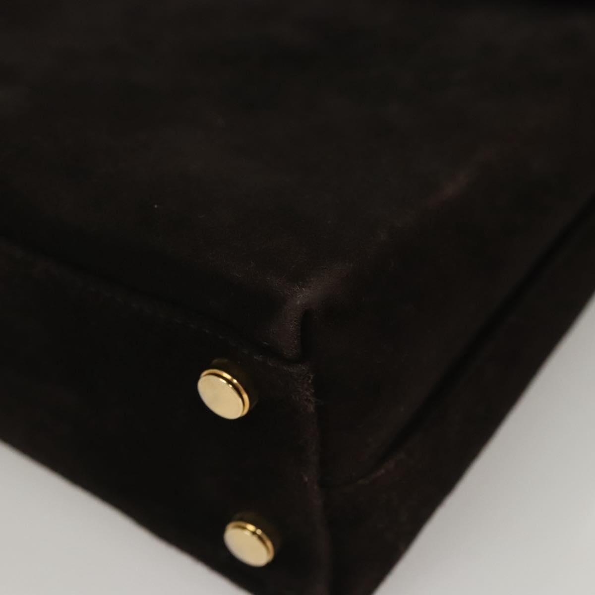Salvatore Ferragamo Gancini Hand Bag Suede 2way Black Gold Auth BA2414
