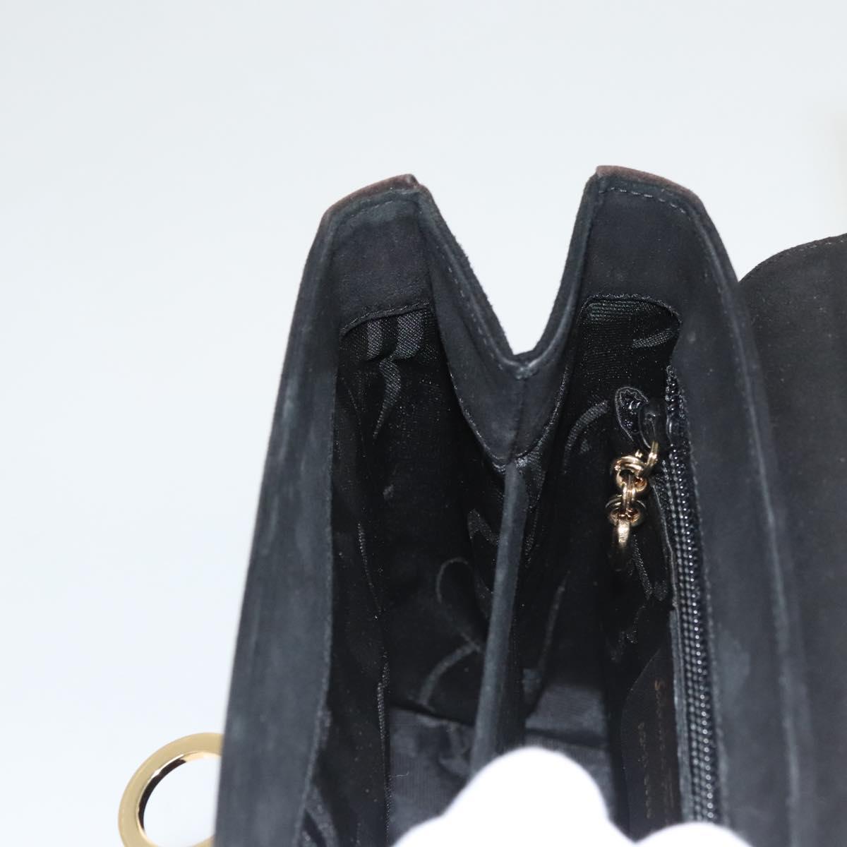 Salvatore Ferragamo Gancini Hand Bag Suede 2way Black Gold Auth BA2414