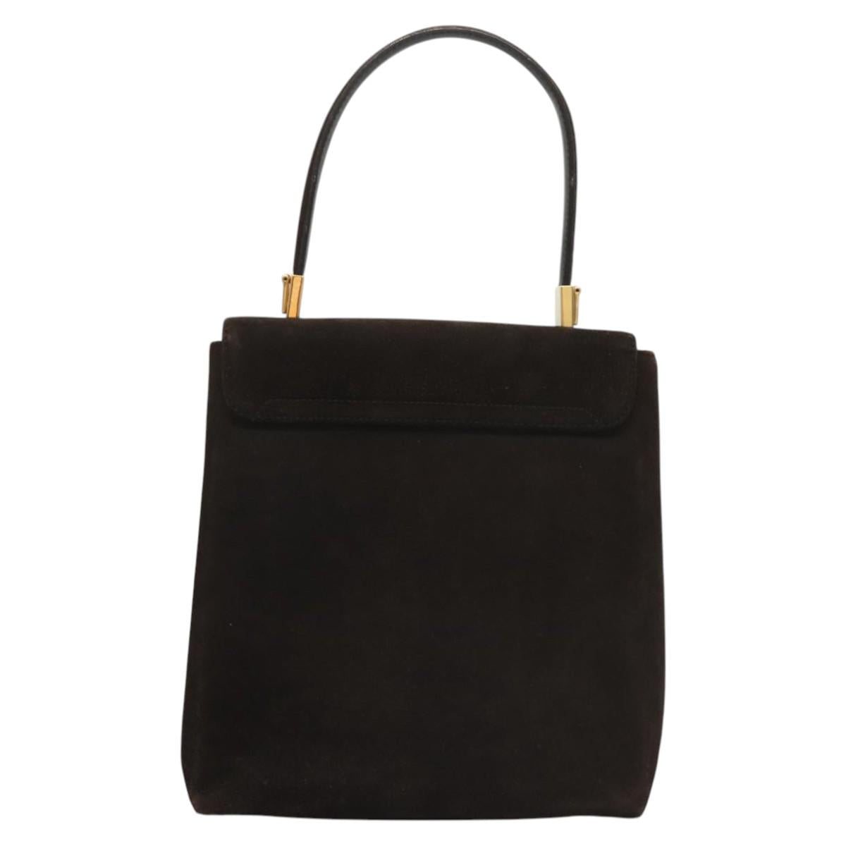 Salvatore Ferragamo Gancini Hand Bag Suede 2way Black Gold Auth BA2414