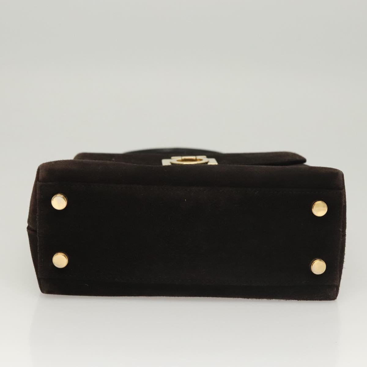 Salvatore Ferragamo Gancini Hand Bag Suede 2way Black Gold Auth BA2414
