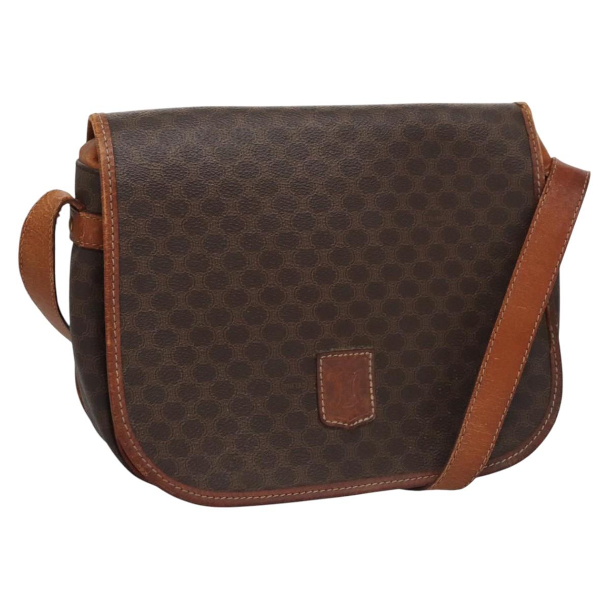 CELINE Macadam Canvas Shoulder Bag PVC Leather Brown Auth BA242