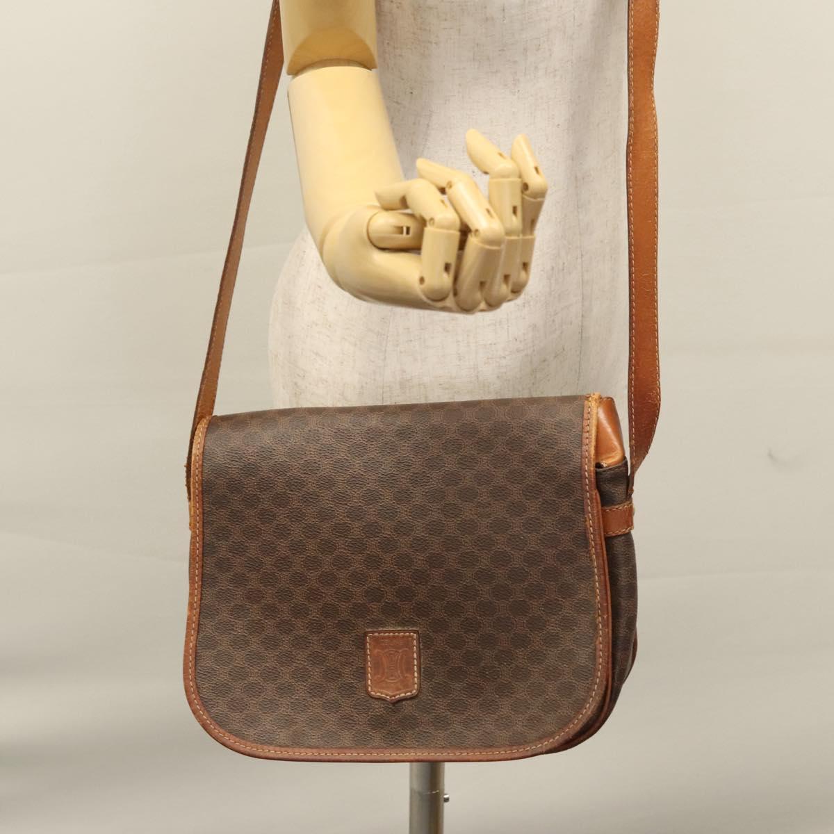 CELINE Macadam Canvas Shoulder Bag PVC Leather Brown Auth BA242