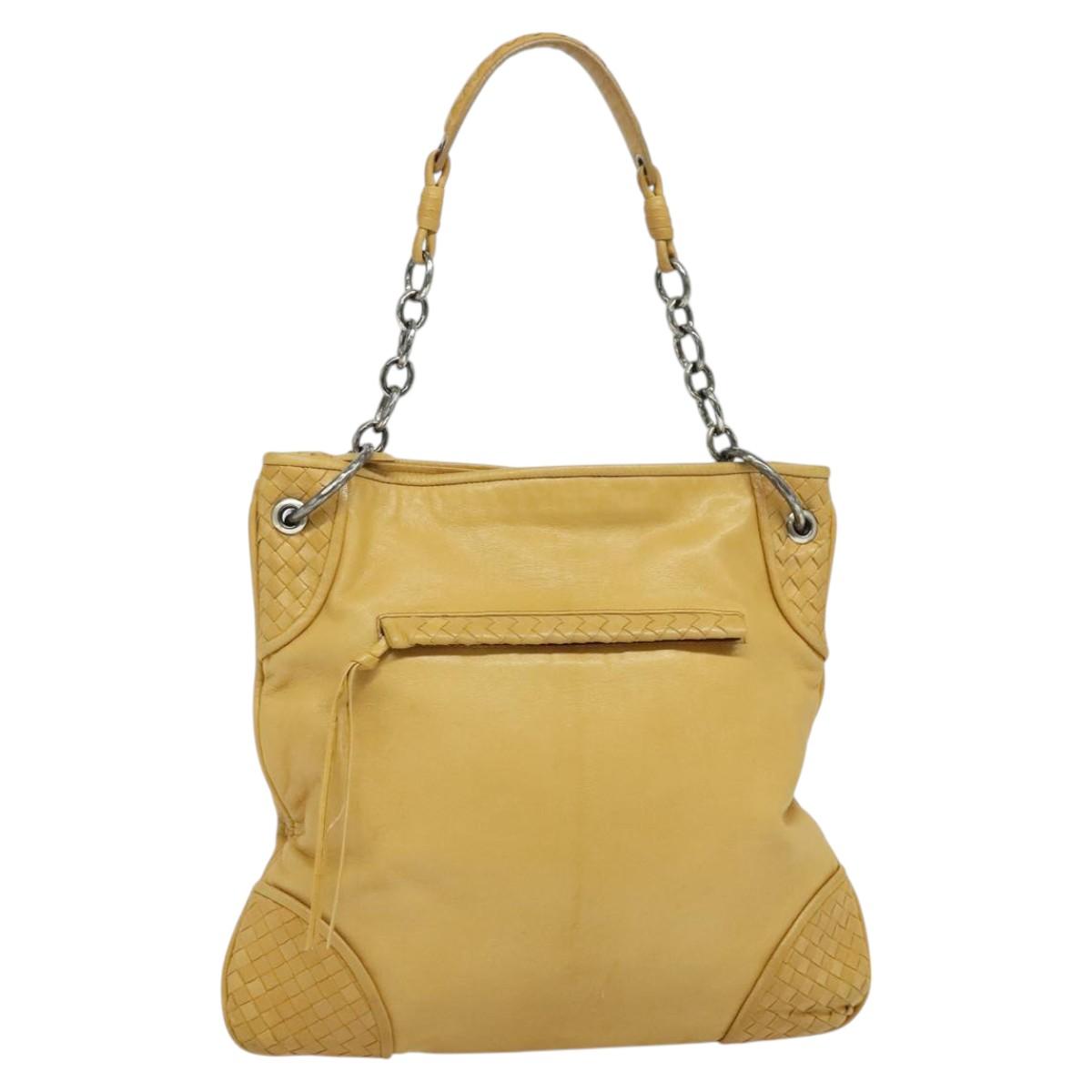 BOTTEGA VENETA INTRECCIATO Shoulder Bag Leather Yellow Silver Auth BA2424