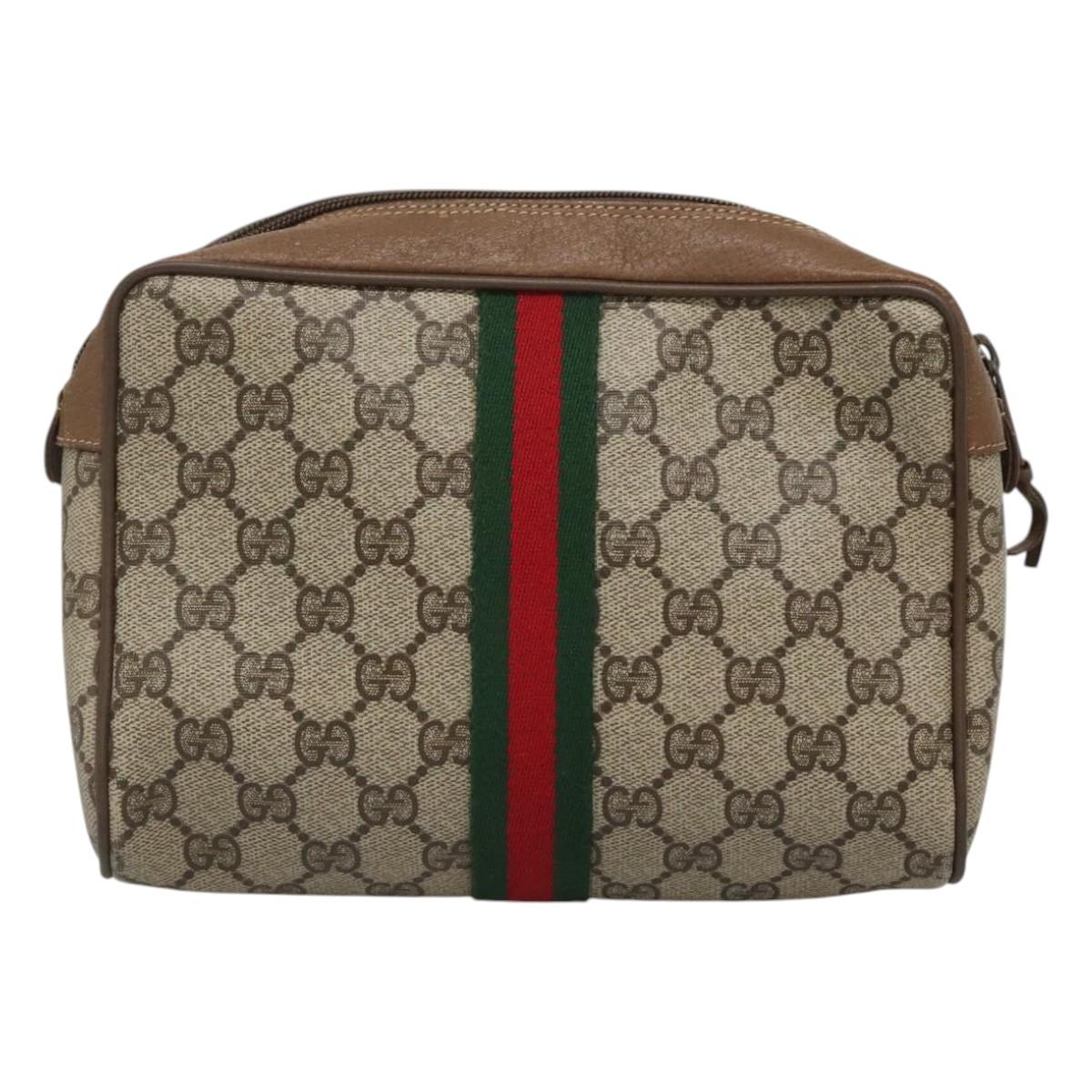 GUCCI GG Supreme Web Sherry Line Clutch Bag PVC Beige 89 01 012 Auth BA2439