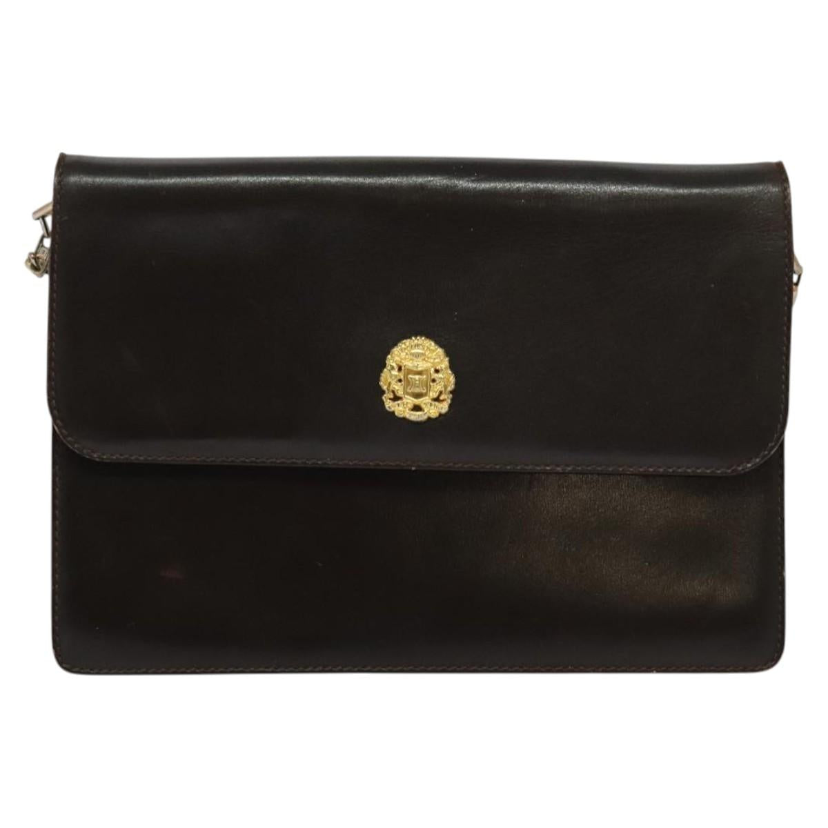 CELINE Chain Shoulder Bag Leather Brown Gold Auth BA2445