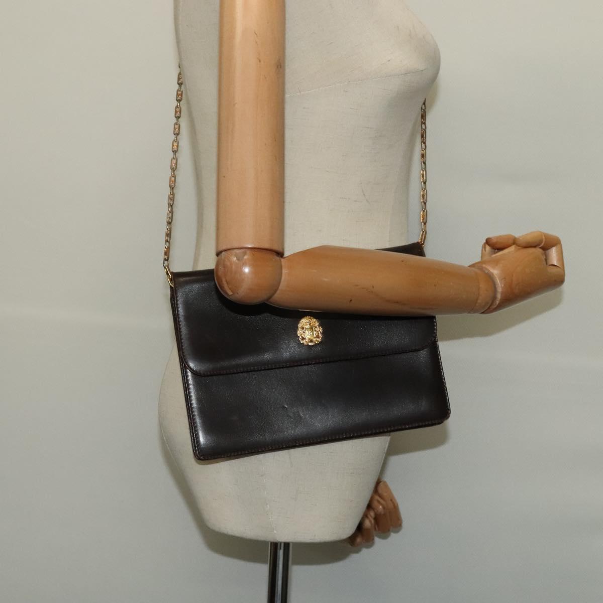 CELINE Chain Shoulder Bag Leather Brown Gold Auth BA2445
