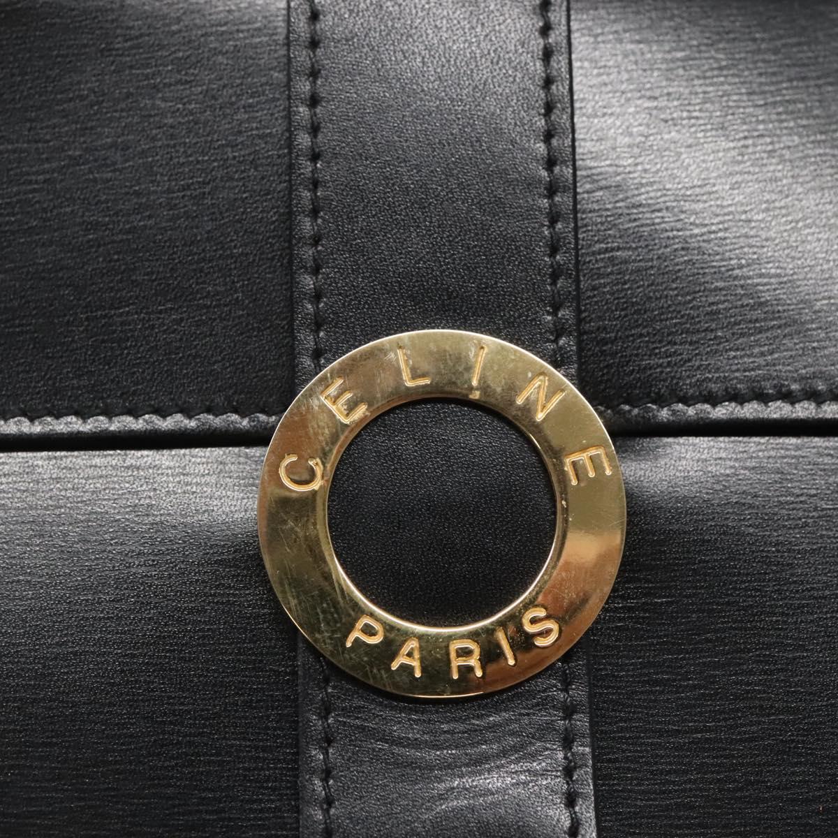 CELINE Pouch Leather Black Gold Auth BA2446