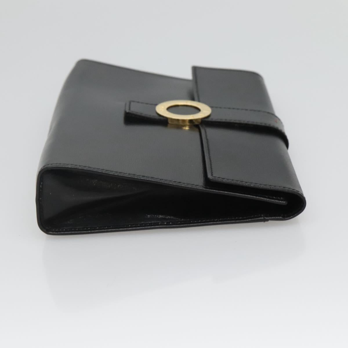 CELINE Pouch Leather Black Gold Auth BA2446