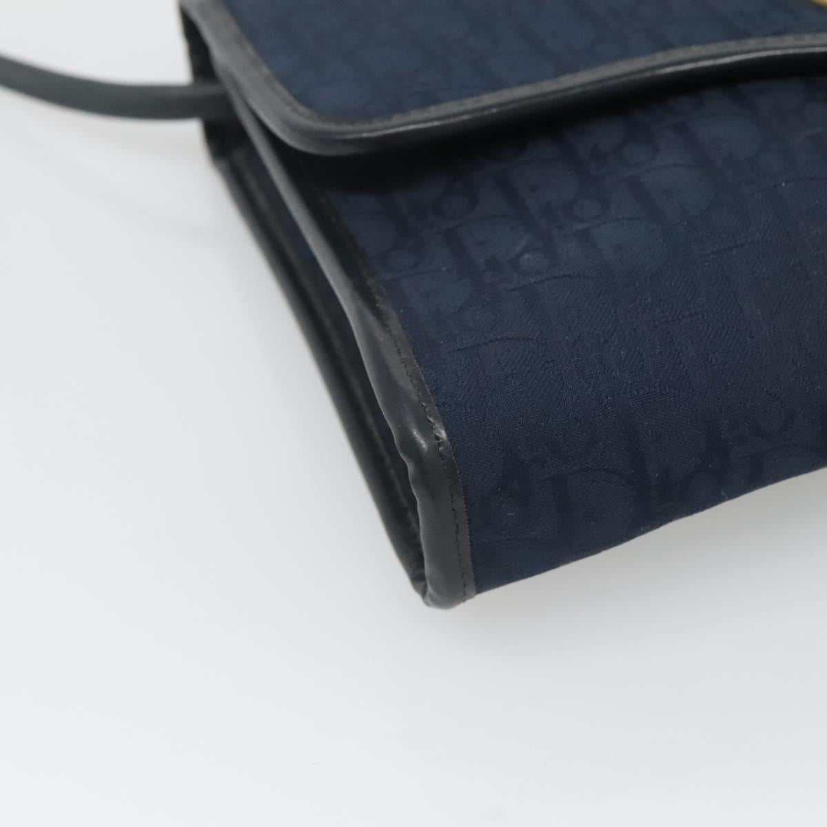 Christian Dior Trotter Canvas Shoulder Bag Navy Gold Auth BA2448