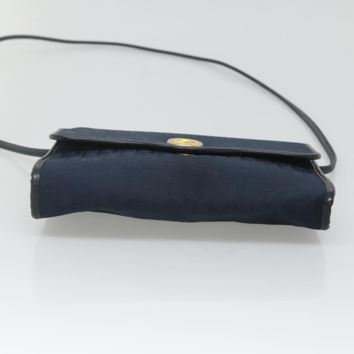 Christian Dior Trotter Canvas Shoulder Bag Navy Gold Auth BA2448
