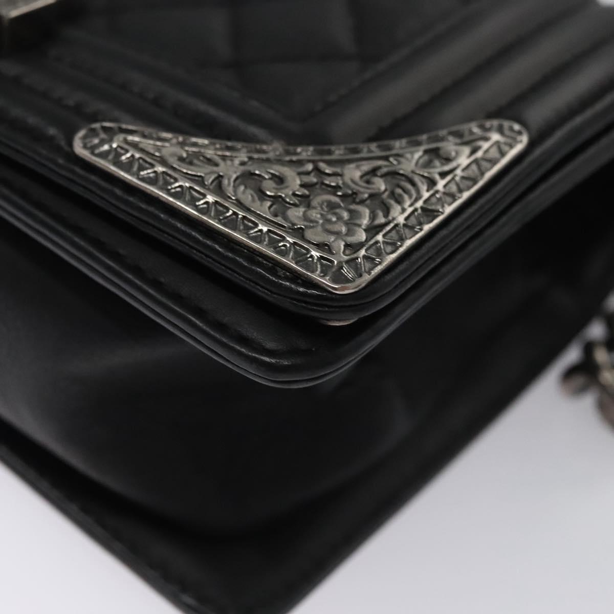 CHANEL Chain Matelasse Boy Chanel Shoulder Bag Lamb Skin Black CC Auth BA244S