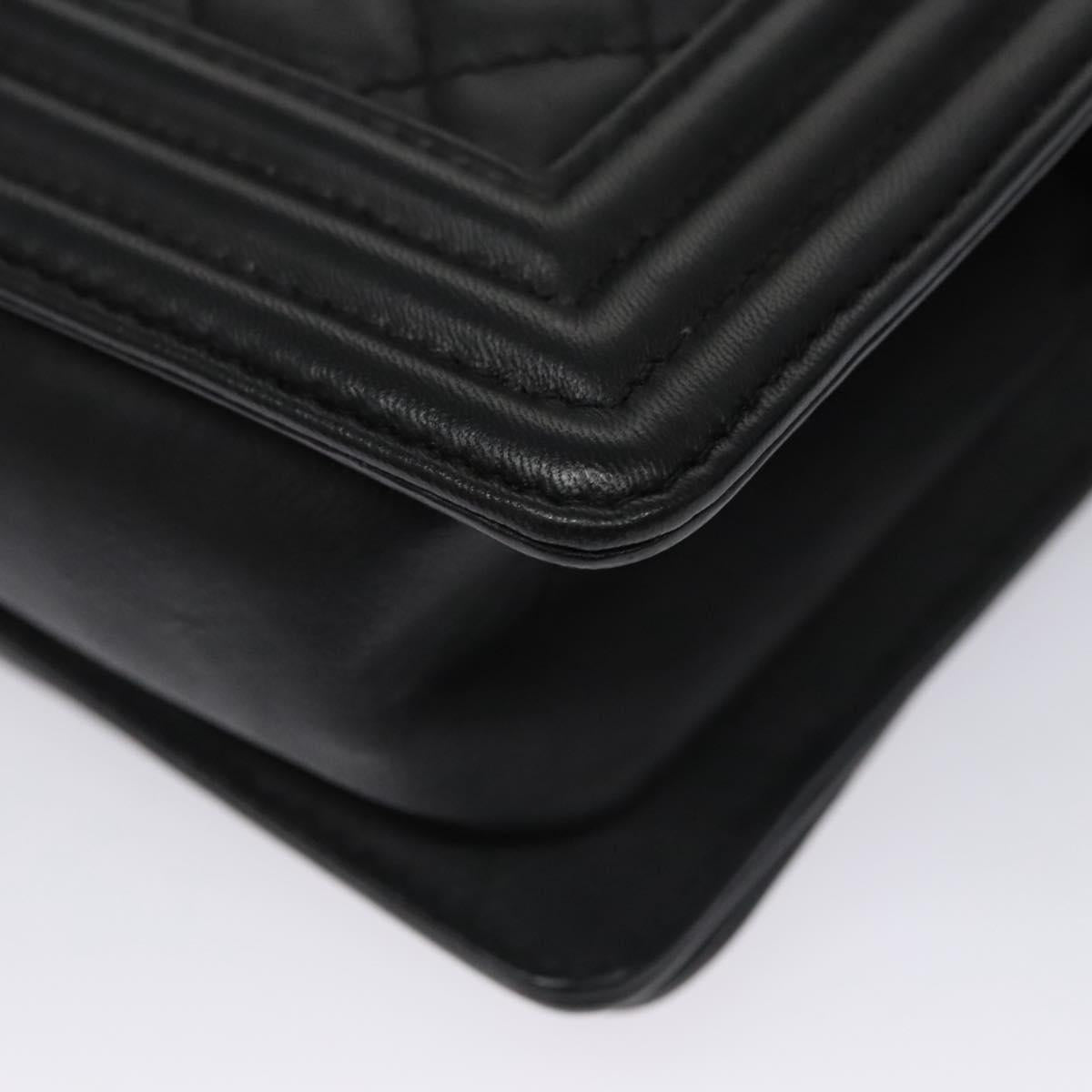 CHANEL Chain Matelasse Boy Chanel Shoulder Bag Lamb Skin Black CC Auth BA244S