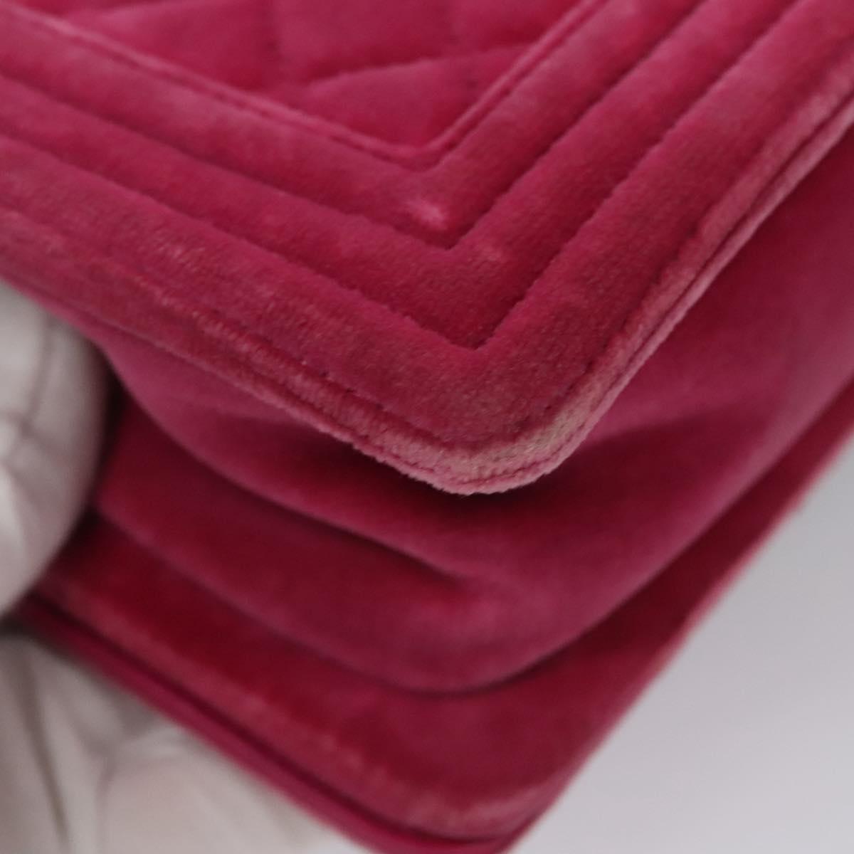 CHANEL Chain Boy Chanel Matelasse Shoulder Bag Velor Pink CC Auth BA245