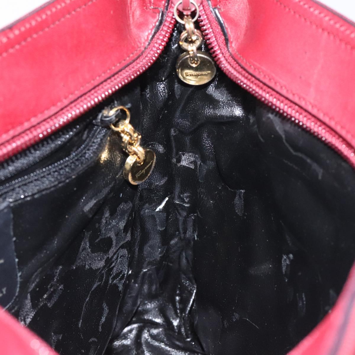 Salvatore Ferragamo Vala Shoulder Bag Canvas Red Gold Auth BA2450