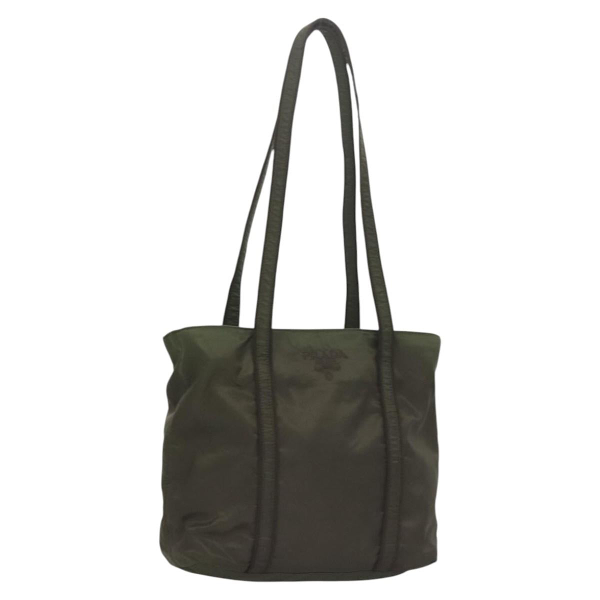 PRADA Shoulder Bag Nylon Khaki Silver Auth BA2451