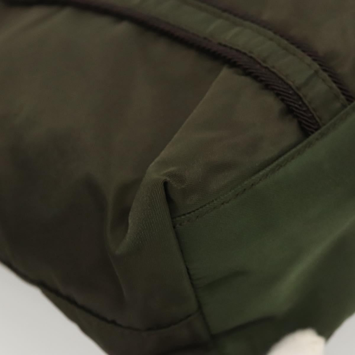 PRADA Shoulder Bag Nylon Khaki Silver Auth BA2451