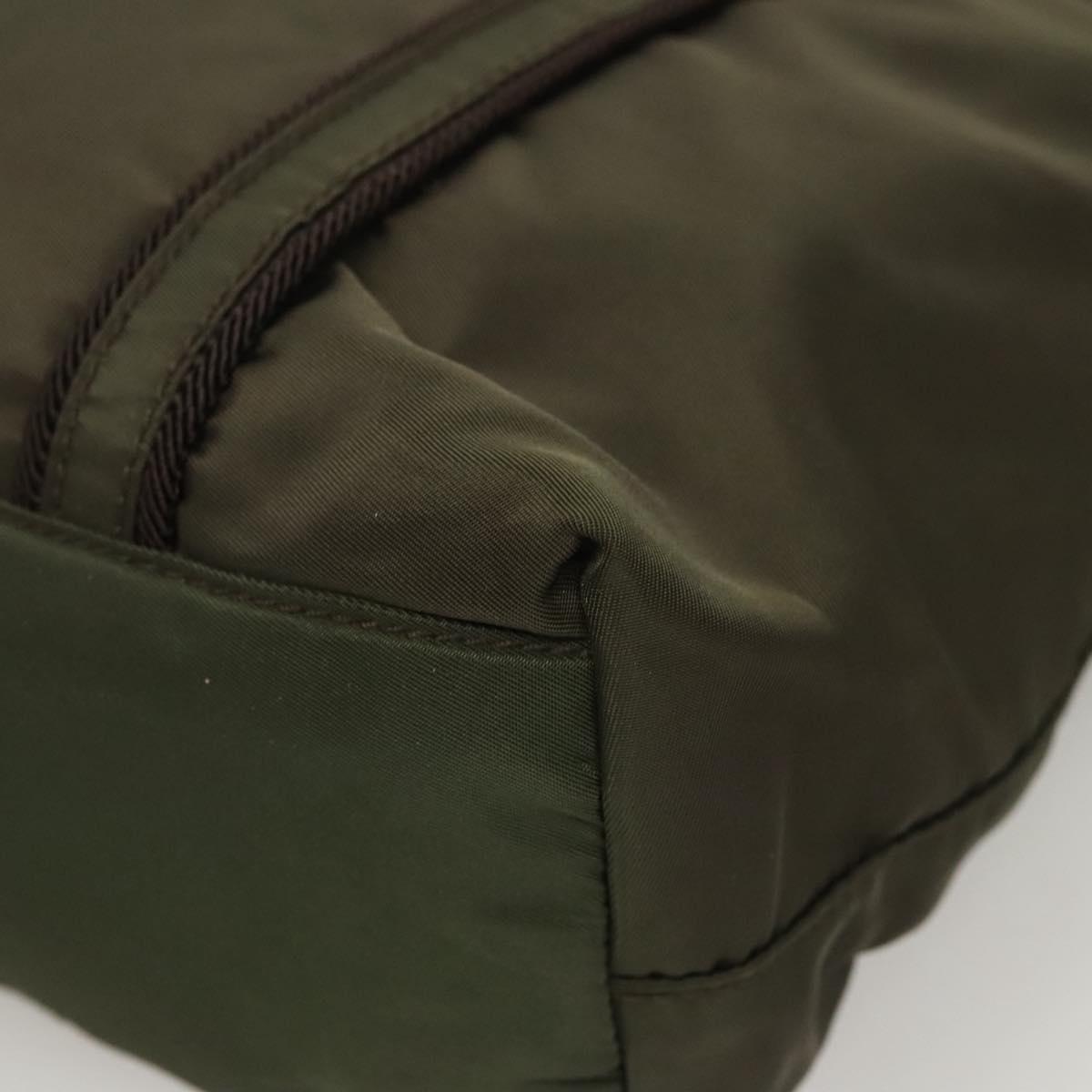 PRADA Shoulder Bag Nylon Khaki Silver Auth BA2451