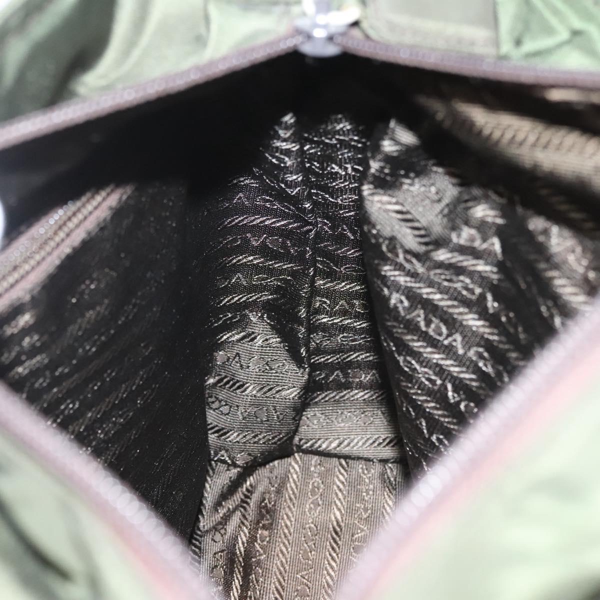 PRADA Shoulder Bag Nylon Khaki Silver Auth BA2451