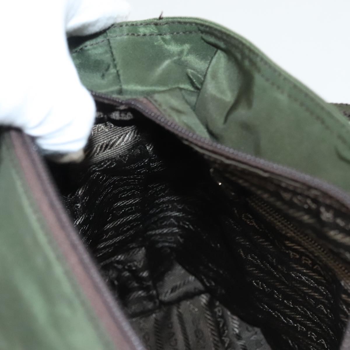 PRADA Shoulder Bag Nylon Khaki Silver Auth BA2451