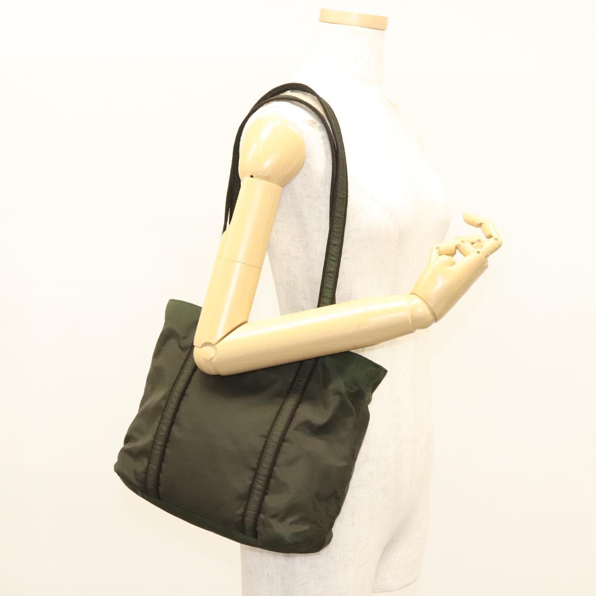 PRADA Shoulder Bag Nylon Khaki Silver Auth BA2451