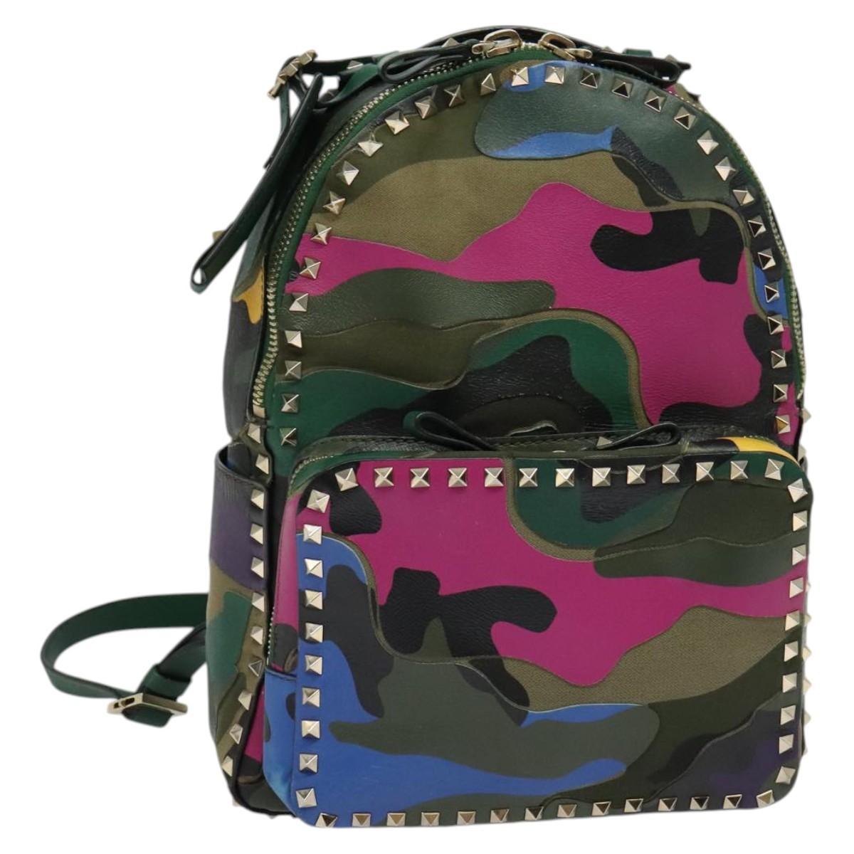 VALENTINO Studs Backpack Leather Camouflage Auth BA2454