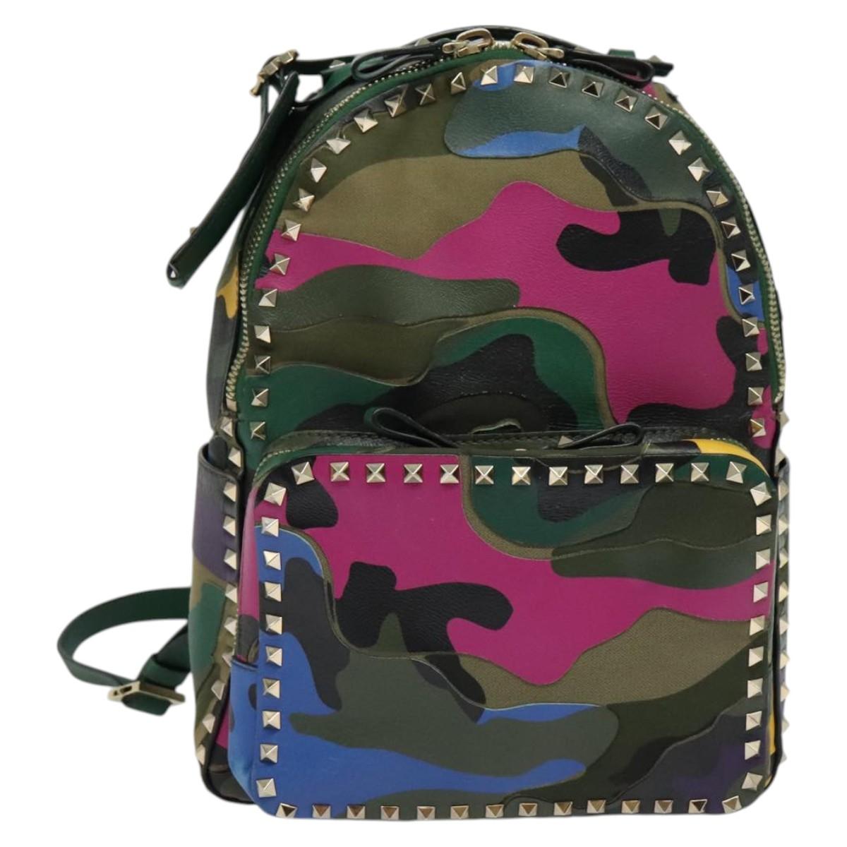 VALENTINO Studs Backpack Leather Camouflage Auth BA2454