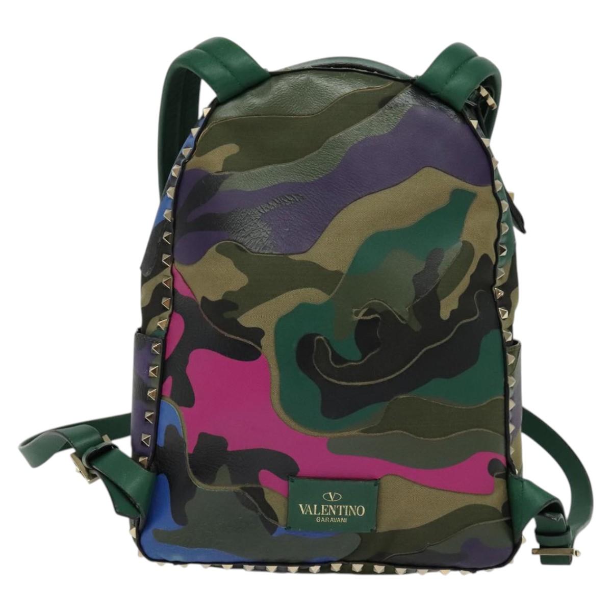 VALENTINO Studs Backpack Leather Camouflage Auth BA2454